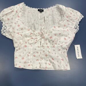 PacSun Pink Floral Lace Trim Blouse
